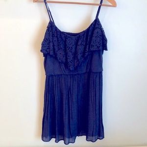 Navy blue lace and gauze layered dress